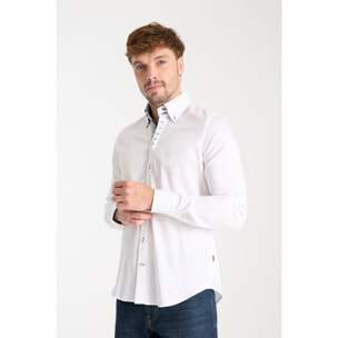 Camicia Uomo 2 Bottoni Button Down Slim Satin Unito Bianco