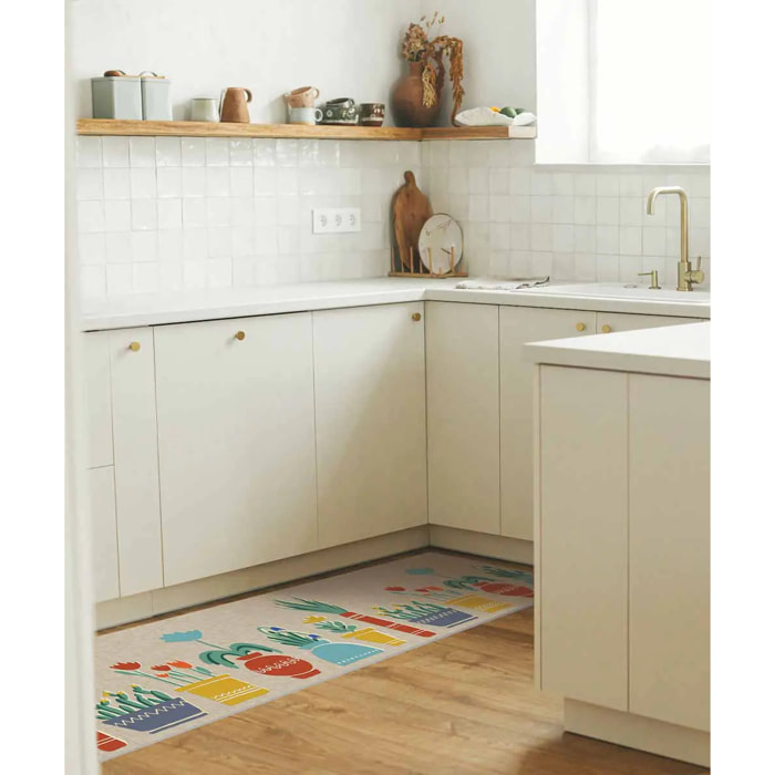 Passatoia tappeto cucina bagno ingresso multiuso, disegno vasi piante stilizzato