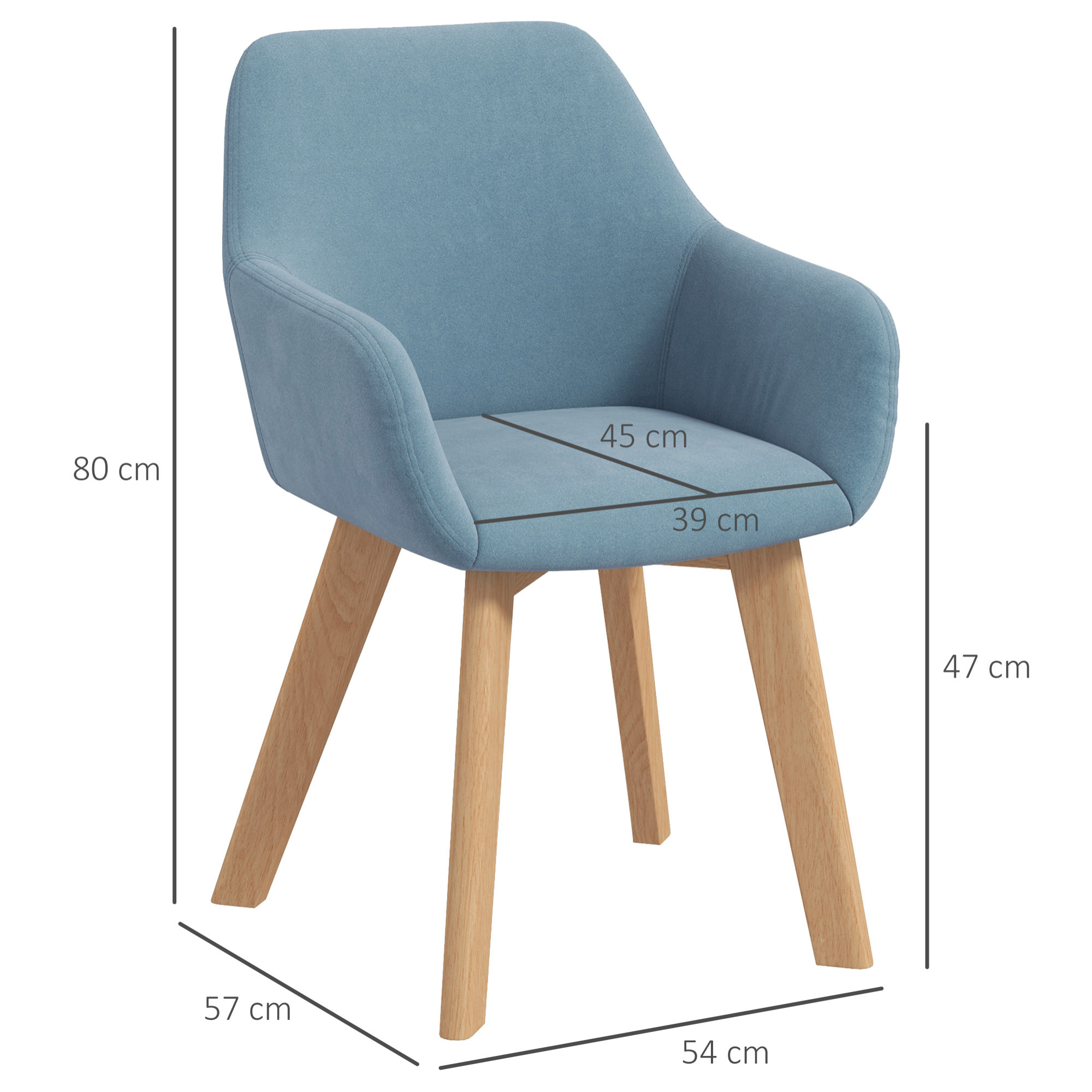 Pack de 2 Sillas de Comedor Modernas Sillas de Cocina Tapizado en Terciopelo con Respaldo Reposabrazos y Patas de Madera Carga 120 kg para Salón Dormitorio 54x57x80 cm Azul Claro