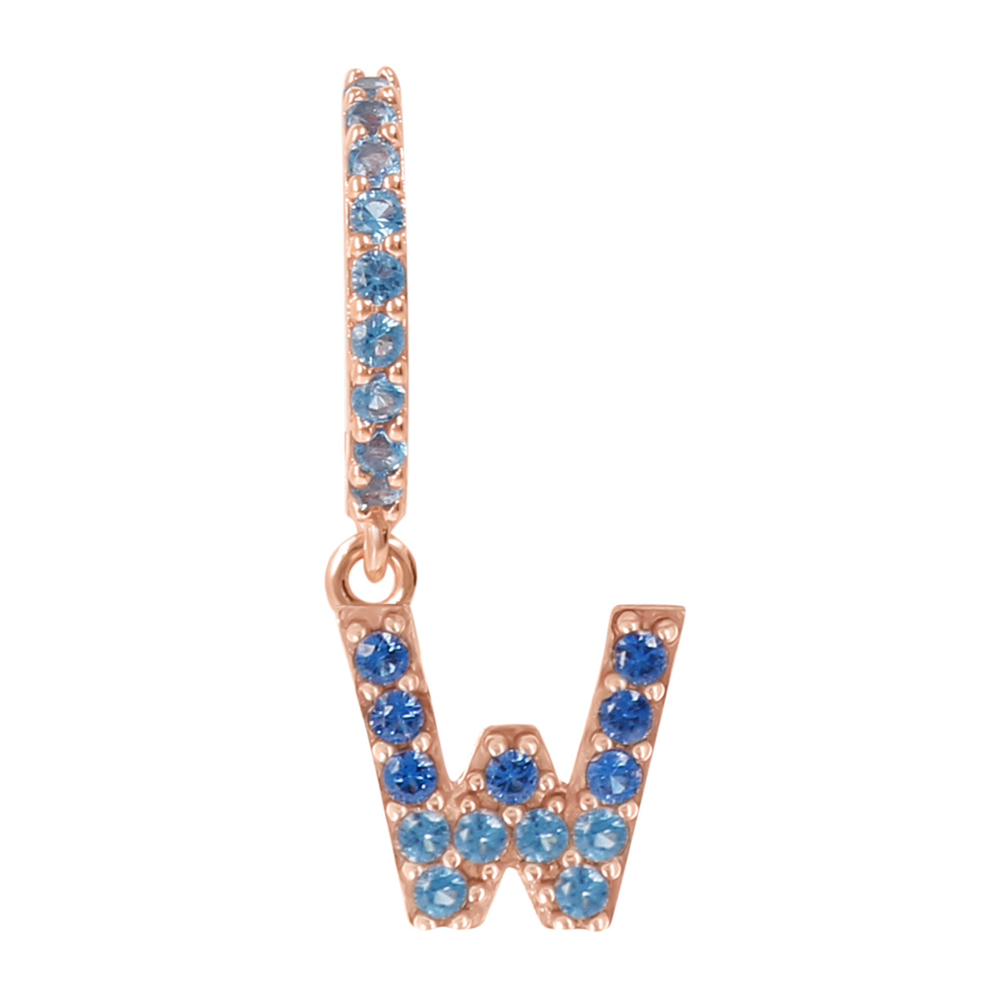 Orecchino Pendente con Lettera W in Pavé di Cubic Zirconia Blu