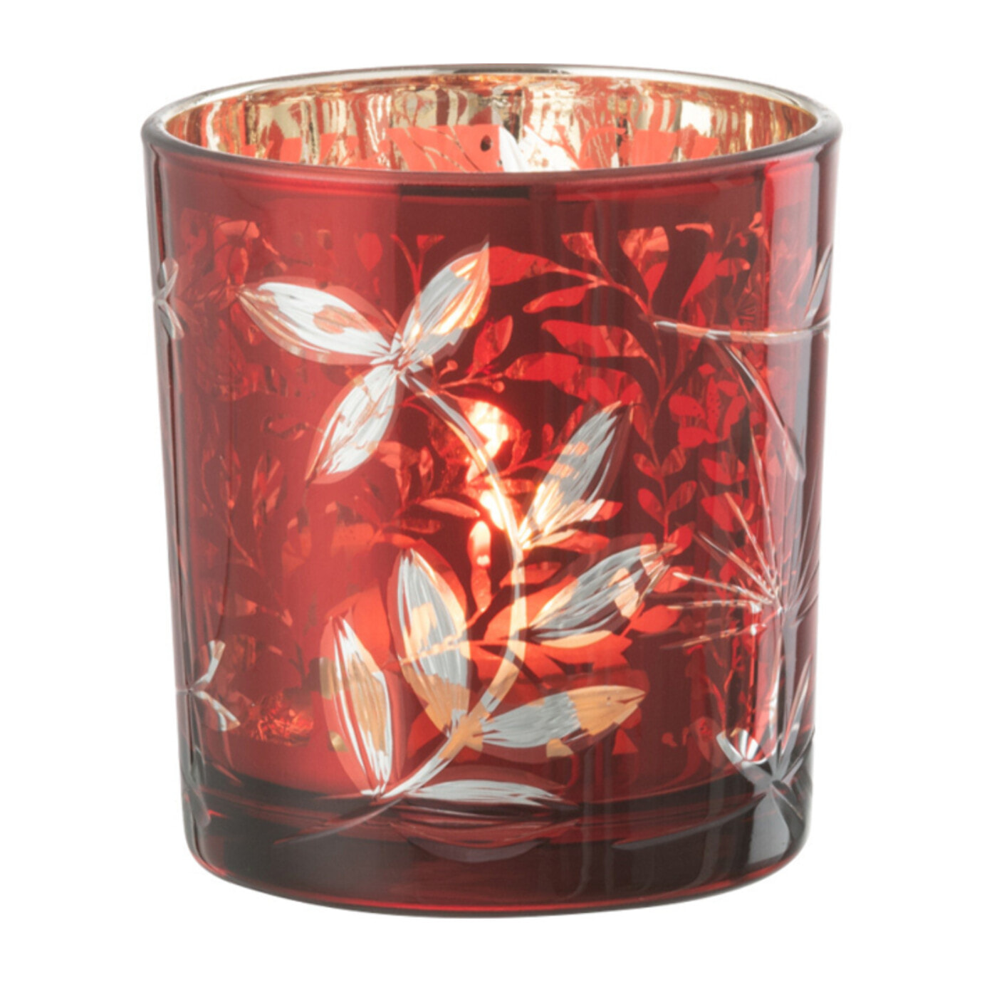 J-Line photophore Feuilles - verre - rouge/or - small