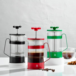 Cafetera con émbolo 600ml roja + set de 4 tazas (rojo y verde) raibow benetton.