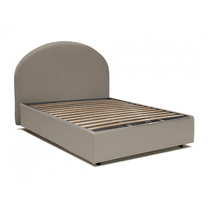 Letto piazza e mezza Aquanette, Letto contenitore con rivestimento in ecopelle, 100% Made in Italy, Apertura frontale, adatto per materasso Cm 120x190, Tortora