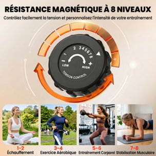 Vélo d'appartement pliant 8 niveaux de résistance magnétique dossier selle réglable poignées ergonomiques écran LCD multifonction suspensions support tablette acier rose blanc