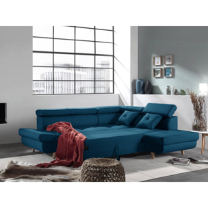 Linea - Canapé d'angle droit convertible - 5 places - avec têtières - Bleu canard