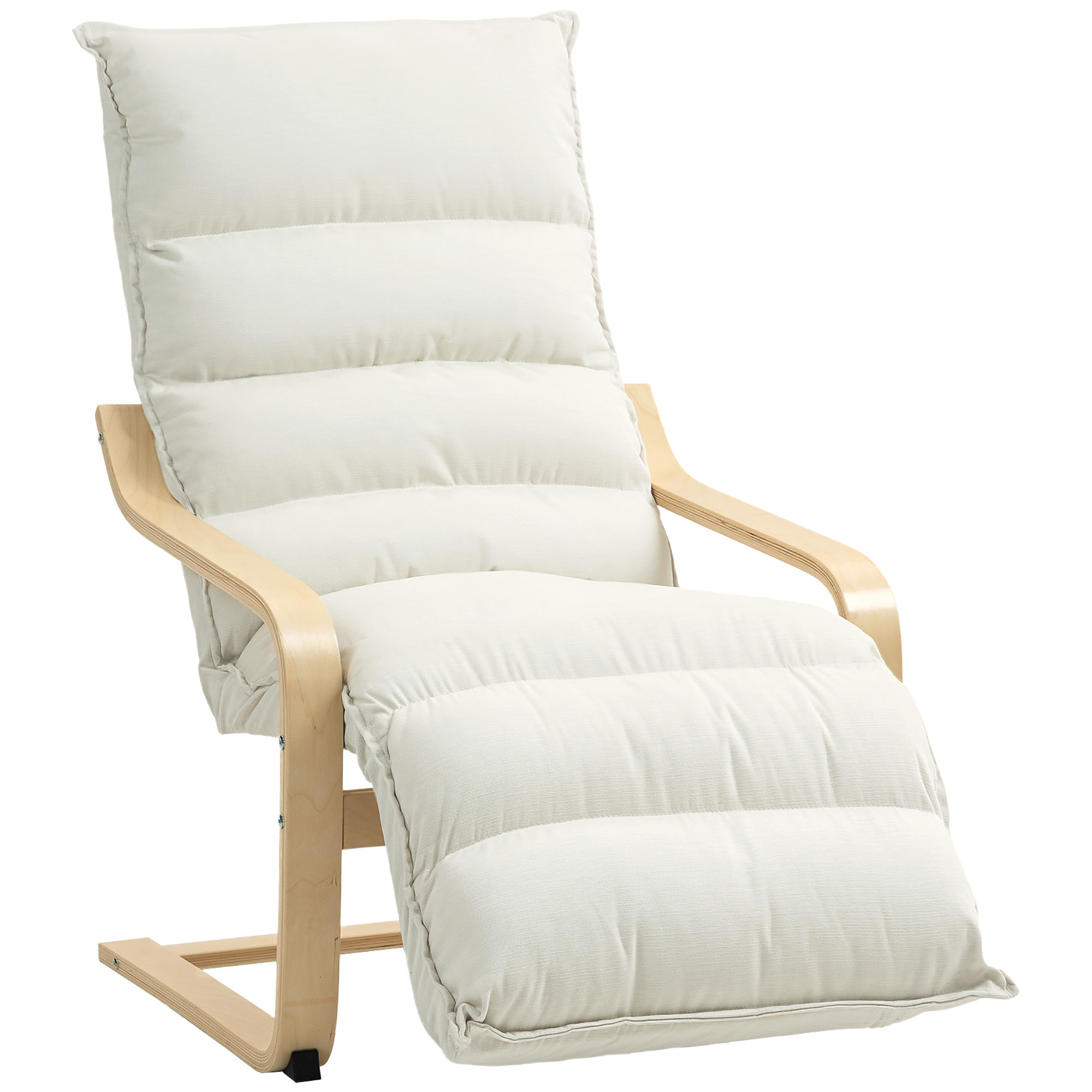 Sillón de Salón con Reposapiés Ajustable, Butaca de Salón Tapizada en Terciopelo, Marco de Madera, Sillón de Relax para Dormitorio, Oficina, Estudio, 67x93x105 cm, Crema