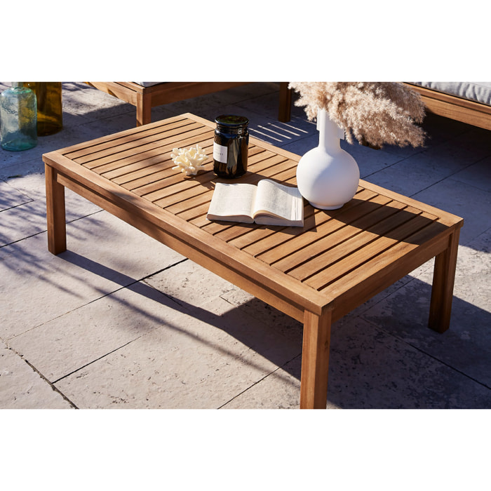 Salon de jardin d'angle 6 places en bois massif avec coussins déhoussables beige naturel BELIZE