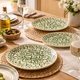 Lot de 6 assiettes plates à motif vert en grès 27cm HERACLEE