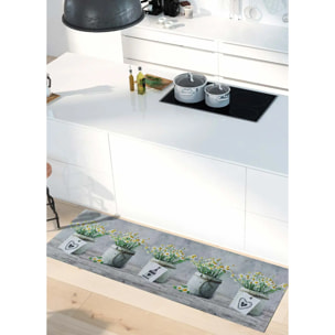 SPRINTY Alfombra vinílica de cocina dibujos macetas en gris, varias medidas disponibles.