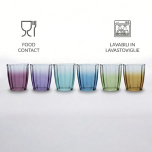 Set 6 bicchieri acqua colorati in vetro 31 cl, design moderno ed elegante, bicchieri resistenti per bibite cocktail e succhi, vetro certificato per alimenti senza piombo, lavabili in lavastoviglie
