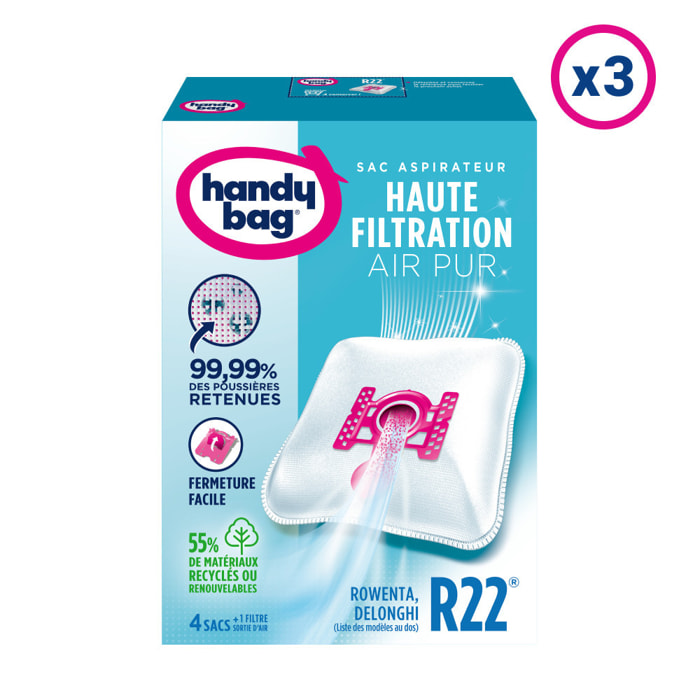 3x4 Sacs Aspirateurs + 1 Filtre Sortie D'Air À Découper - R22 - Rowenta, Delonghi, Firstline