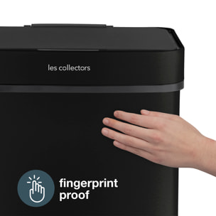Papelera de clasificador, Les Collectors, N°1015, de acero inoxidable, apertura y cierre automáticos, 69L, negro mate