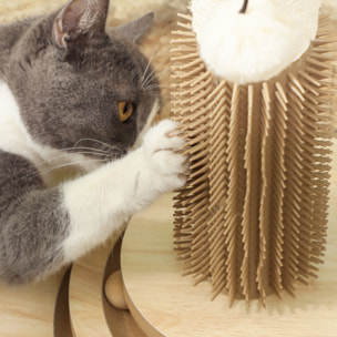 Poste Rascador para Gatos 49 cm Arañador para Gatos con Poste de Sisal Cepillo Carril Giratorio con Bolas de Juego Pluma Elástica y Bola de Juguete Roble