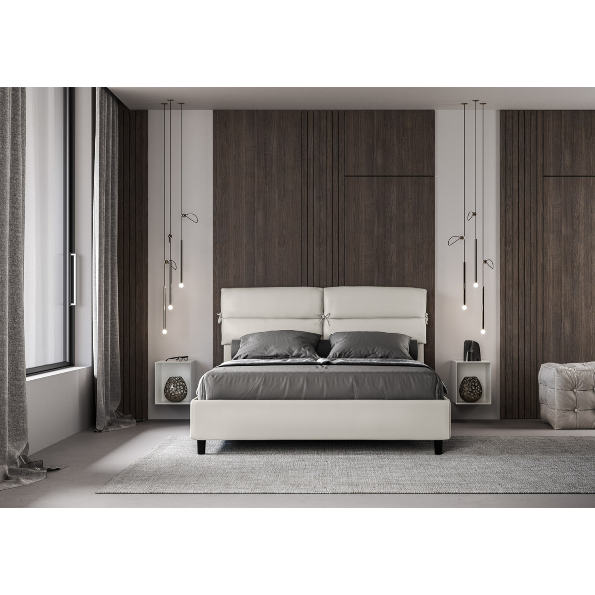 Letto matrimoniale contenitore imbottito 160x210 similpelle bianco Nandy