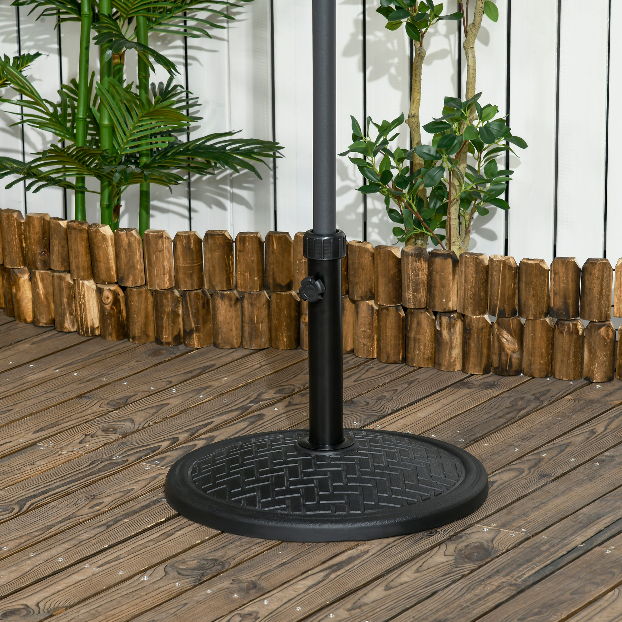 Pied de parasol rond base de lestage Ø 46 x 34 cm métal motif zig zag poids net 14 Kg noir