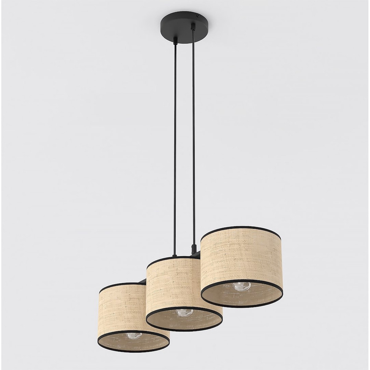 Lampada a sospensione Eco in acciaio nero e rattan