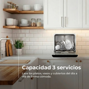Mini Lavavajillas EVVO Mini D Trip 3 Encimera, 3 Servicios, 6 Programas, Panel Táctil, Depósito