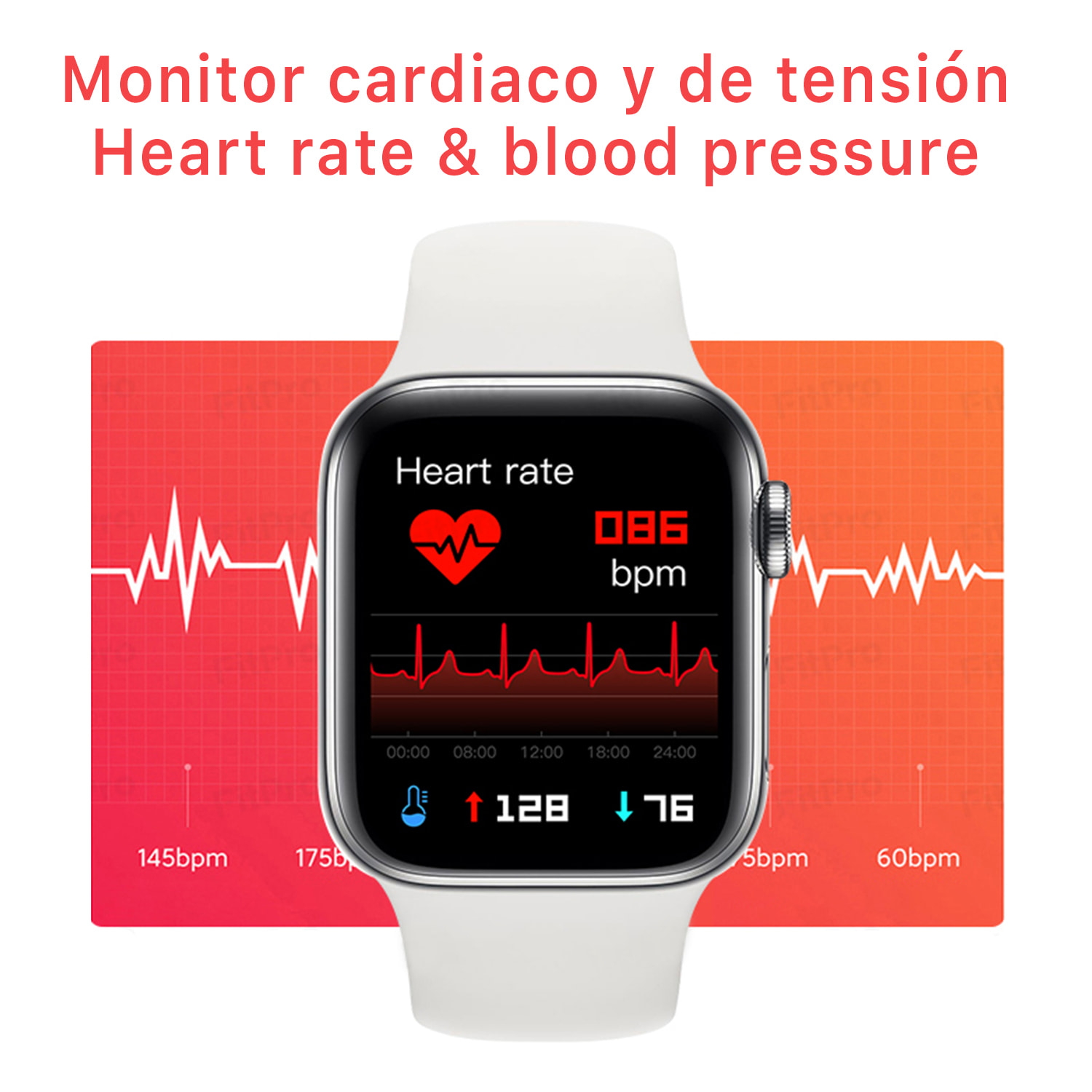 Smartwatch T900 Pro 7 con corona multifunción, monitor cardiaco y de tensión. Varios modos deportivos, notificaciones de apps.