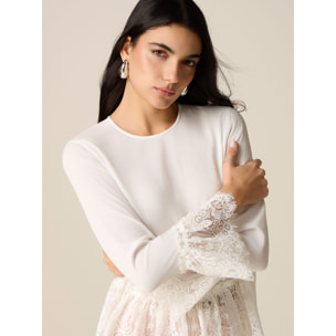 Oltre - Blusa in viscosa con dettagli in pizzo - Bianco