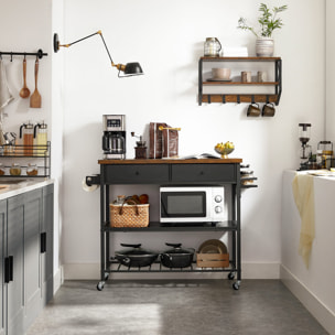 Isola da cucina industriale con ruote in legno e acciaio