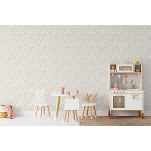 Papier peint fleuri prairie pastel fond blanc