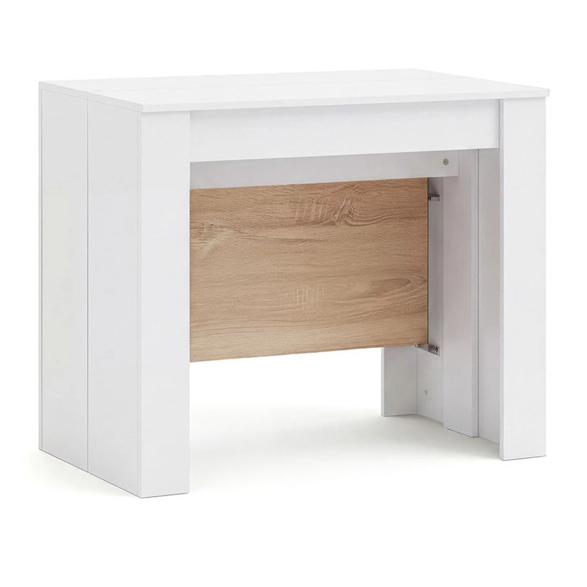 Mesa consola extensible en blanco artik y roble canadian 50-235x90 cm Denis Blanco Artik (Blanco Mate) - Roble Canadian