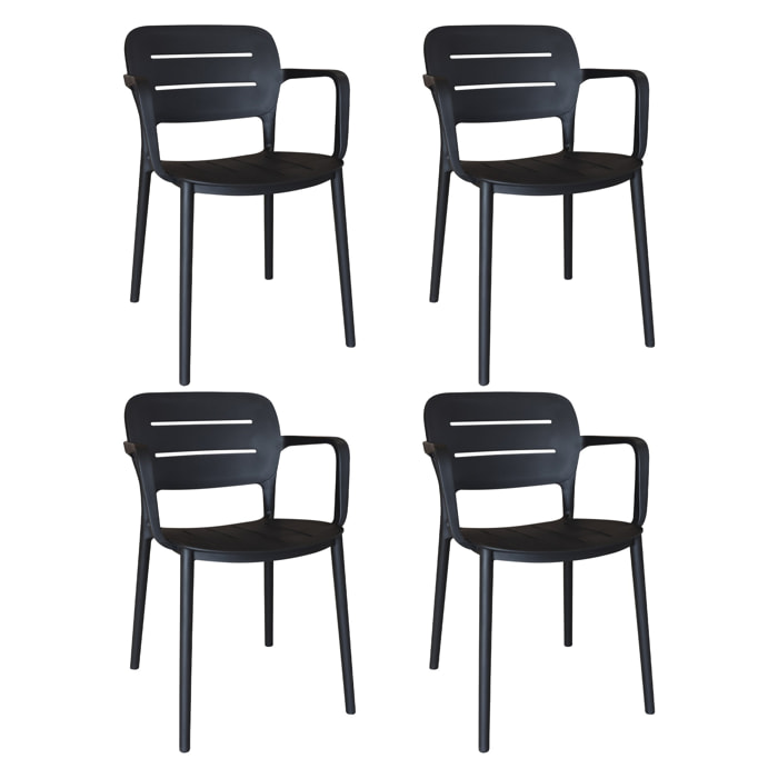 Lot de 4 fauteuils de table noir en polypropylène SUNSET