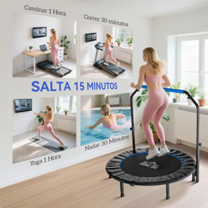 Trampolín de Fitness Adultos Ø122 cm, Cama Elástica Plegable con Mango Ajustable de 4 Niveles, Marco de Acero, para Entrenamiento Piernas, Cuerpo en Hogar, Oficina, Gimnasio, Negro y Azul