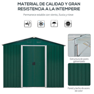 Caseta de Jardín de 4,1 m² 236x174x190 cm Cobertizo Exterior para Almacenar Herramientas con Puertas Correderas y 4 Ventanas para Terraza Patio Verde