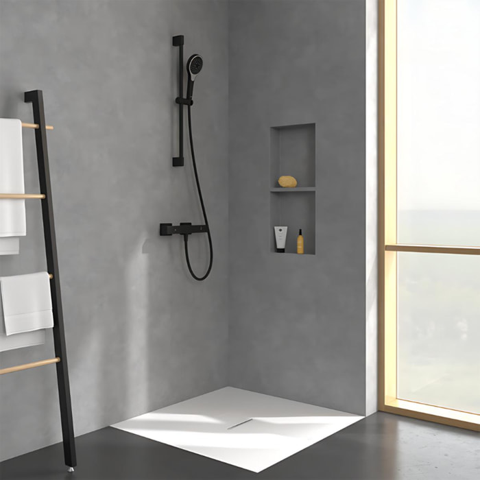 Mitigeur douche thermostatique Universal Taps & Fittings rectangle Matt Black + Ensemble de douche Verve Showers 3 jets Matt Black