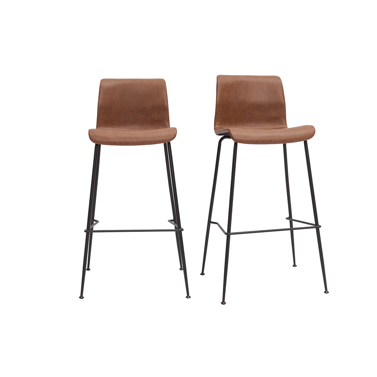 Tabourets de bar fixes marron aspect vieilli et métal noir H75 (lot de 2) HAROLD