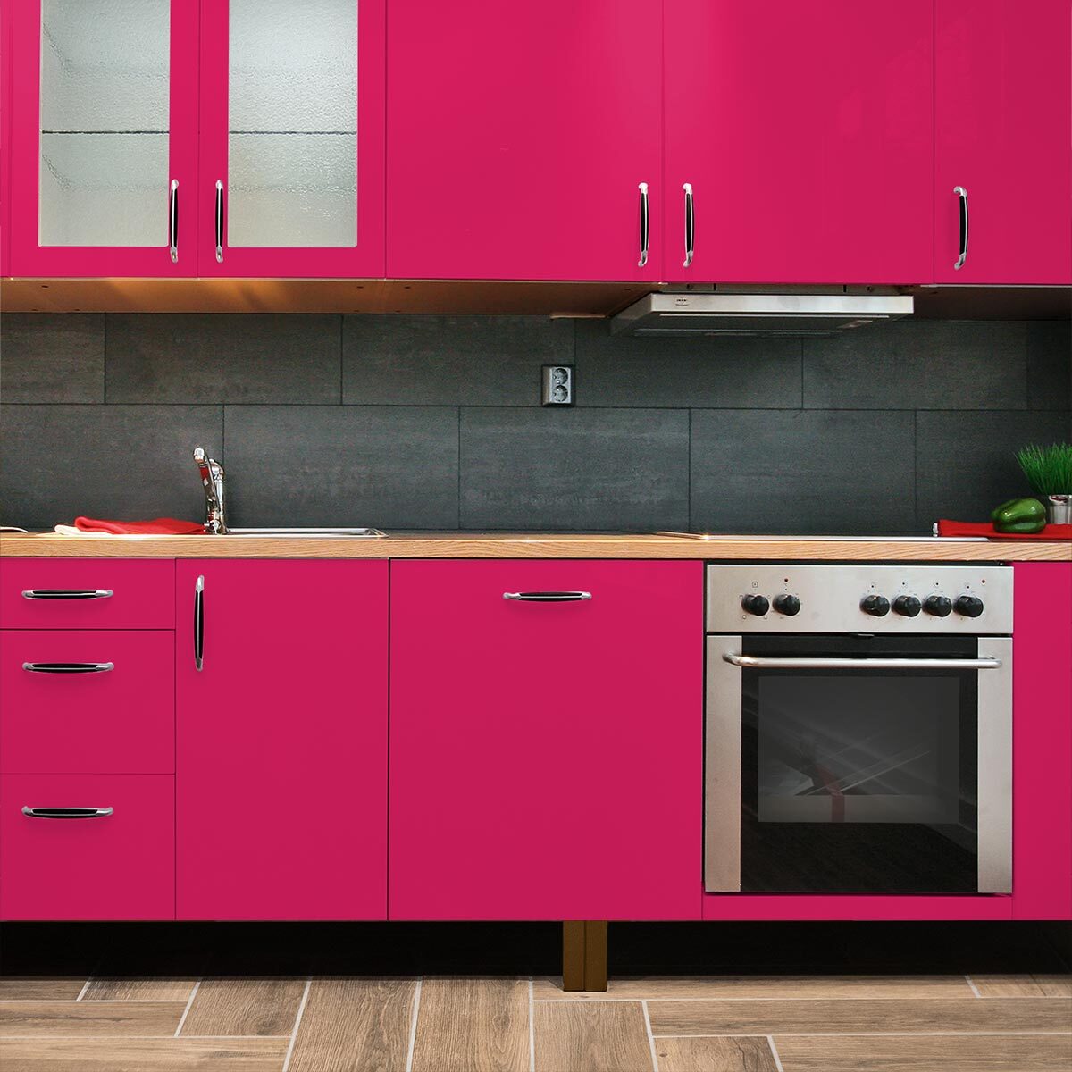 Rouleau adhésif décoratif Vinyle au Mètre - Fushia - Sticker Lavable Imperméable Mur Cuisine Meubles