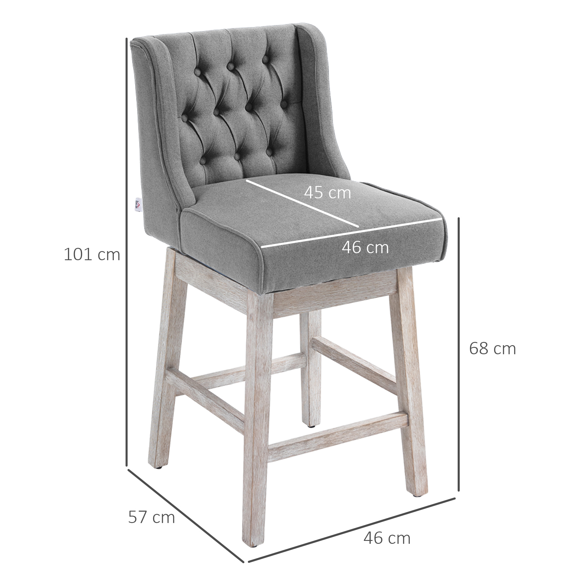 Juego de 2 Taburetes de Bar con Respaldo, Giratorios 180°, Taburetes Altos de Cocina con Reposapiés, Patas de Madera, para Salón, Comedor, Gris