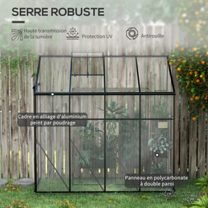 Serre de jardin adossée serre adossée dim. 2,53L x 1,27l x 2,4H m fondation porte coulissante lucarne alu polycarbonate noir