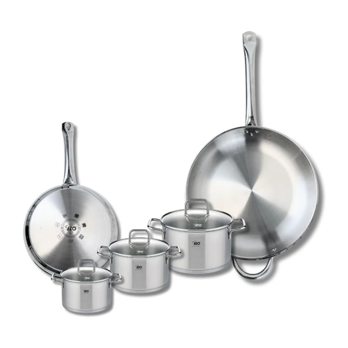 Ensemble de 2 Poêles de cuisson 24 et 32 cm et 3 faitouts 12, 14 et 16 cm Elo Profi Citrin
