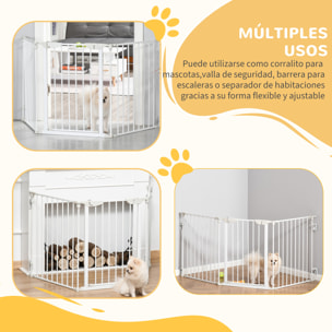 Barrera para Perros Plegable 180x74,5 cm Valla para Mascotas de 3 Paneles con Cierre Automático Barrera de Seguridad para Escalera Pasillo Blanco