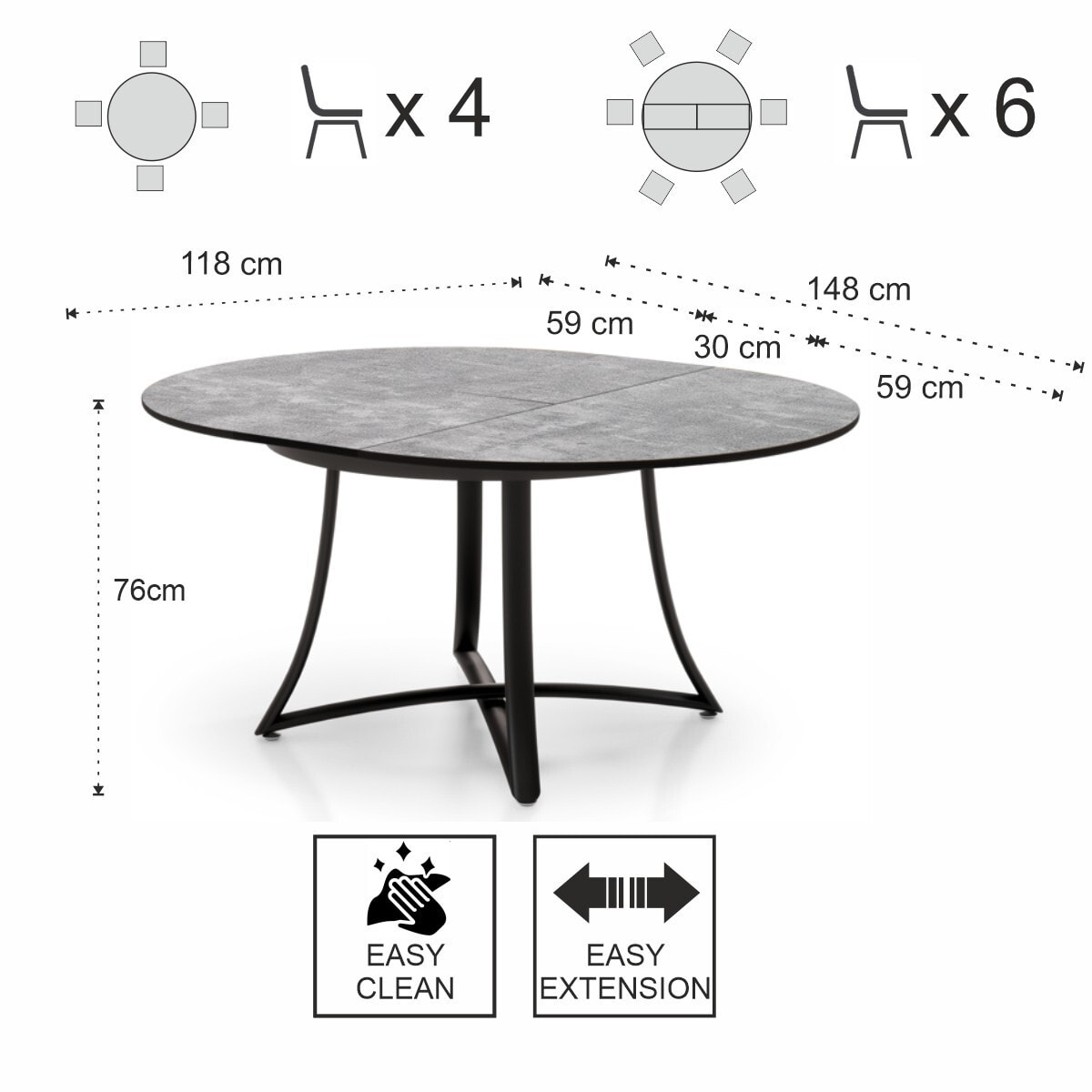 Oresteluchetta Tavolo rotondo allungabile MALMO CEMENTO