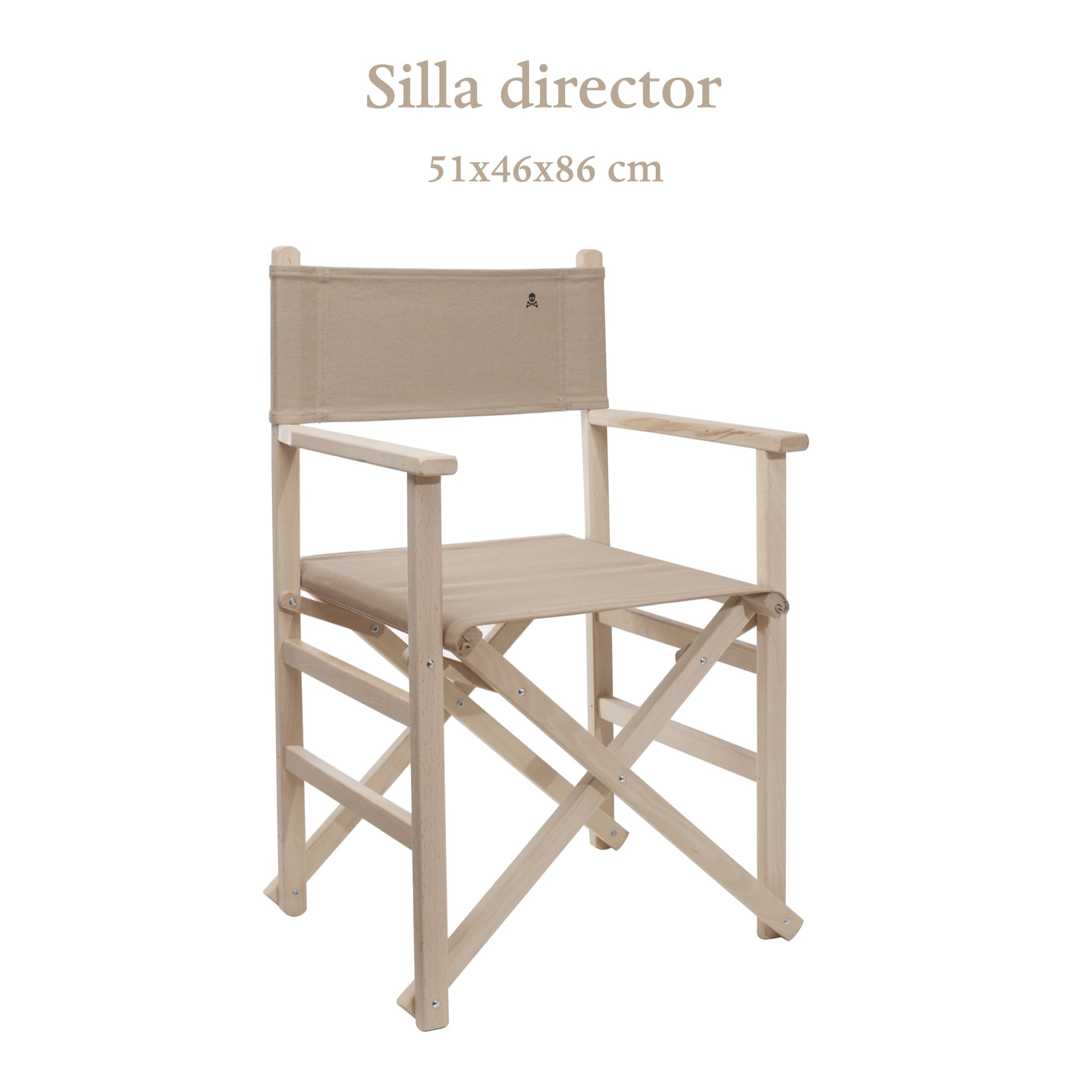 Sillón director plegable estructura sin barniz y lona color piedra