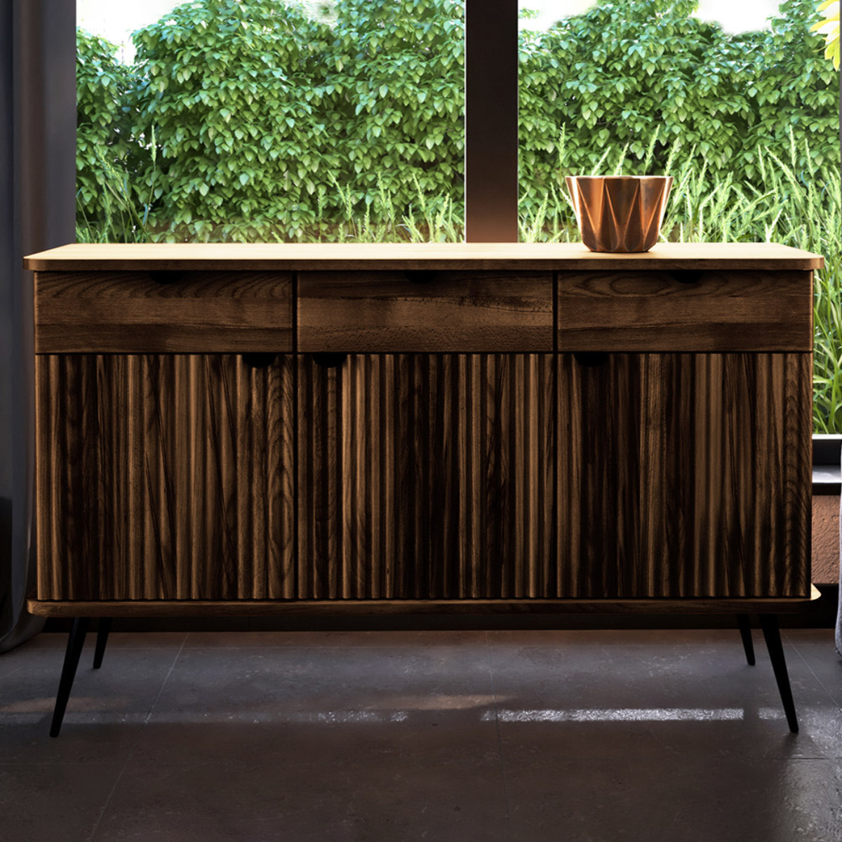 Buffet bois hêtre 3 portes amalfi 144x46cm