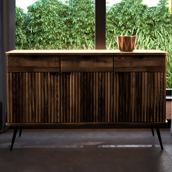 Buffet bois hêtre 3 portes amalfi 144x46cm