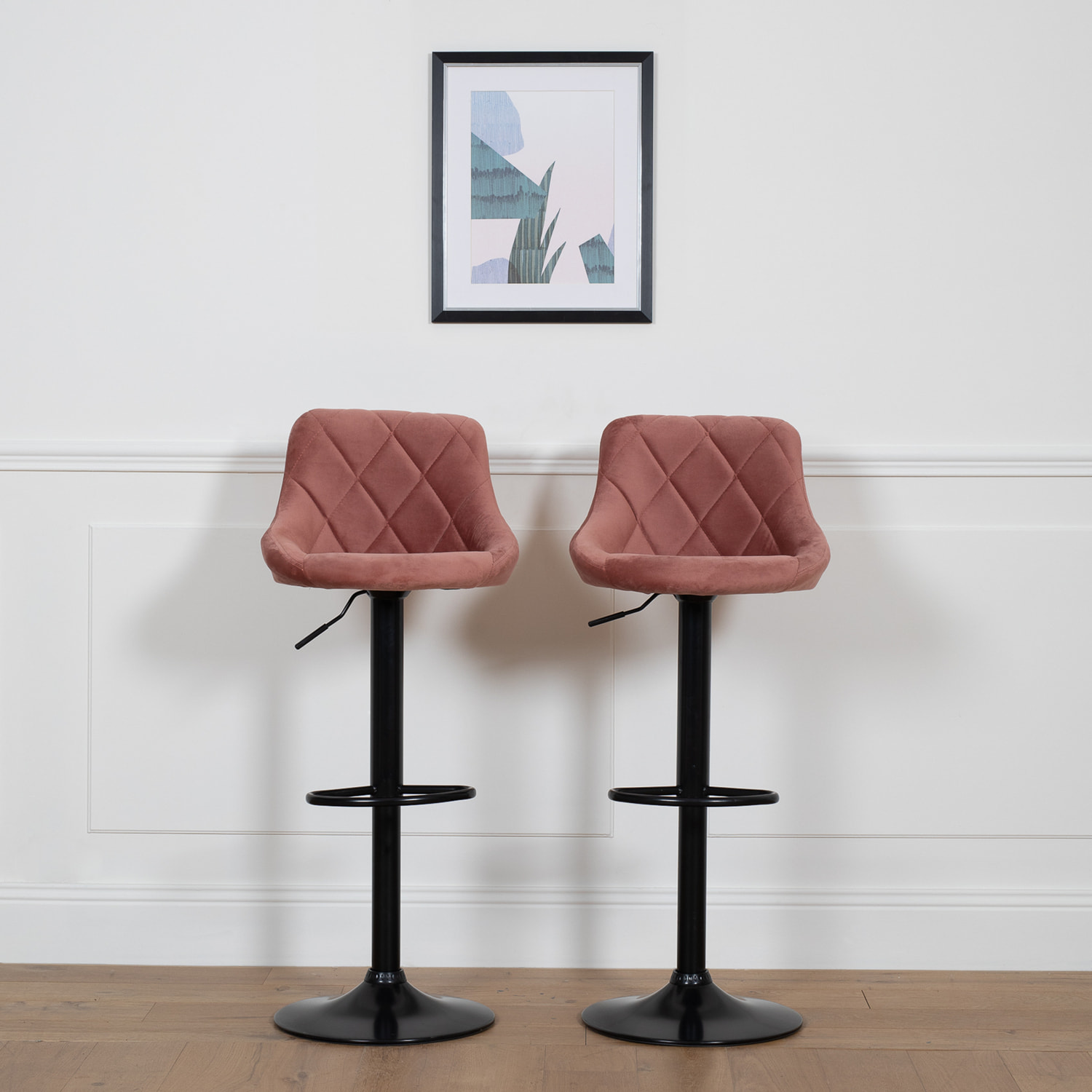 Lot de 2 tabourets de bar en velours rose ROBIN