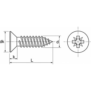 Vis à tôle tête fraisée pozidrive forme C - Inox A2 - Ø 4,8 x 50 mm - BTE 200 - ACTON - 624084.8X50