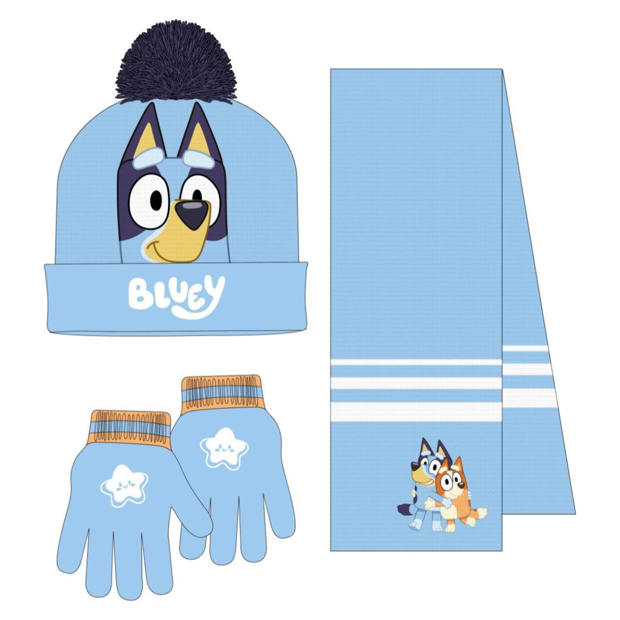 Conjunto gorro, guantes y tubo de cuello infantil "Bluey"