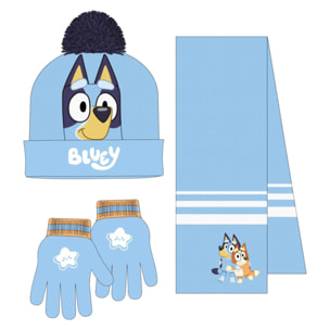 Conjunto gorro, guantes y tubo de cuello infantil "Bluey"