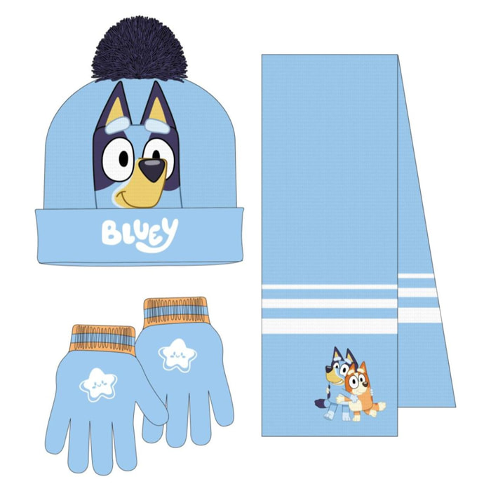 Conjunto gorro, guantes y tubo de cuello infantil "Bluey"