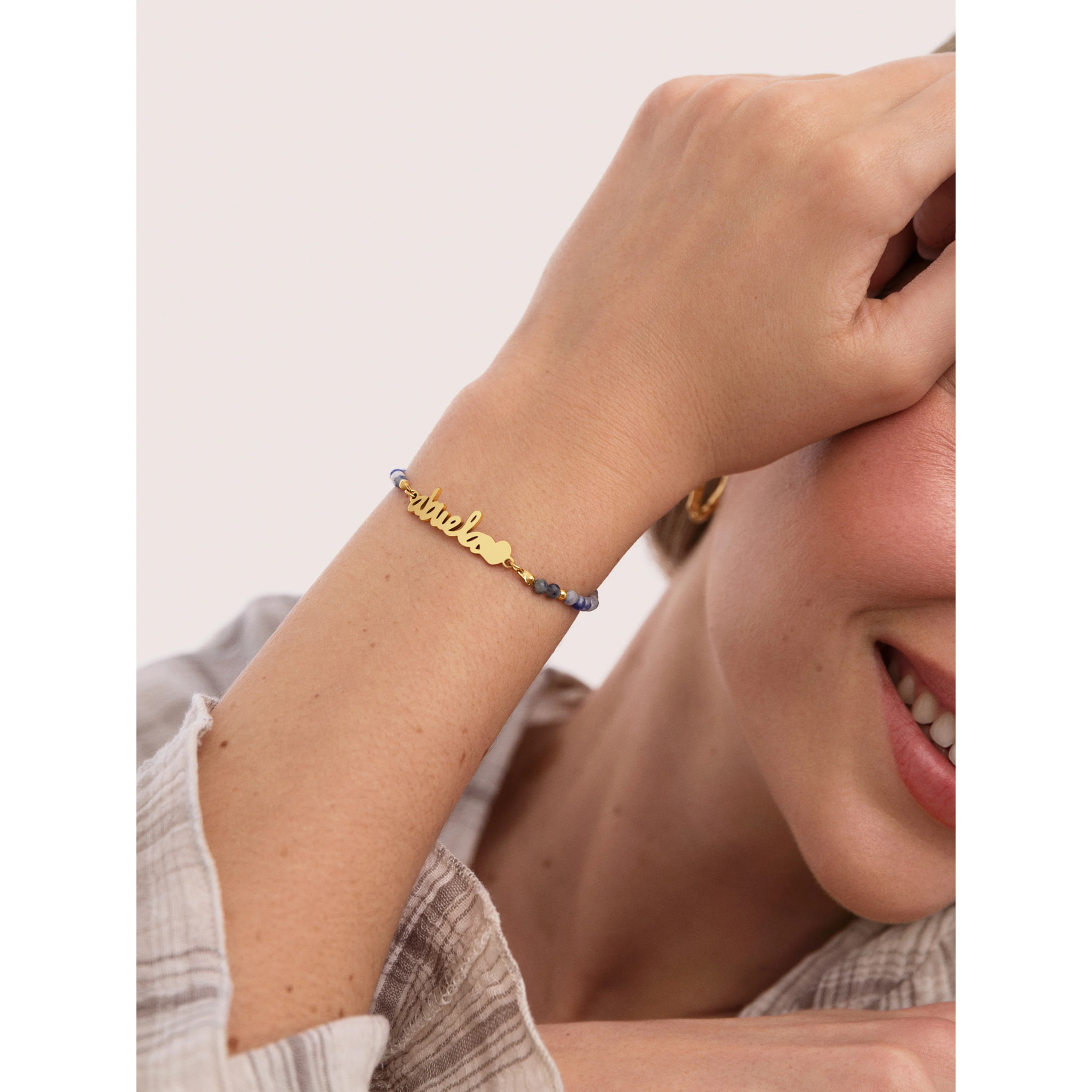 Pulsera Abuela Heart Cianita Acero Baño Oro