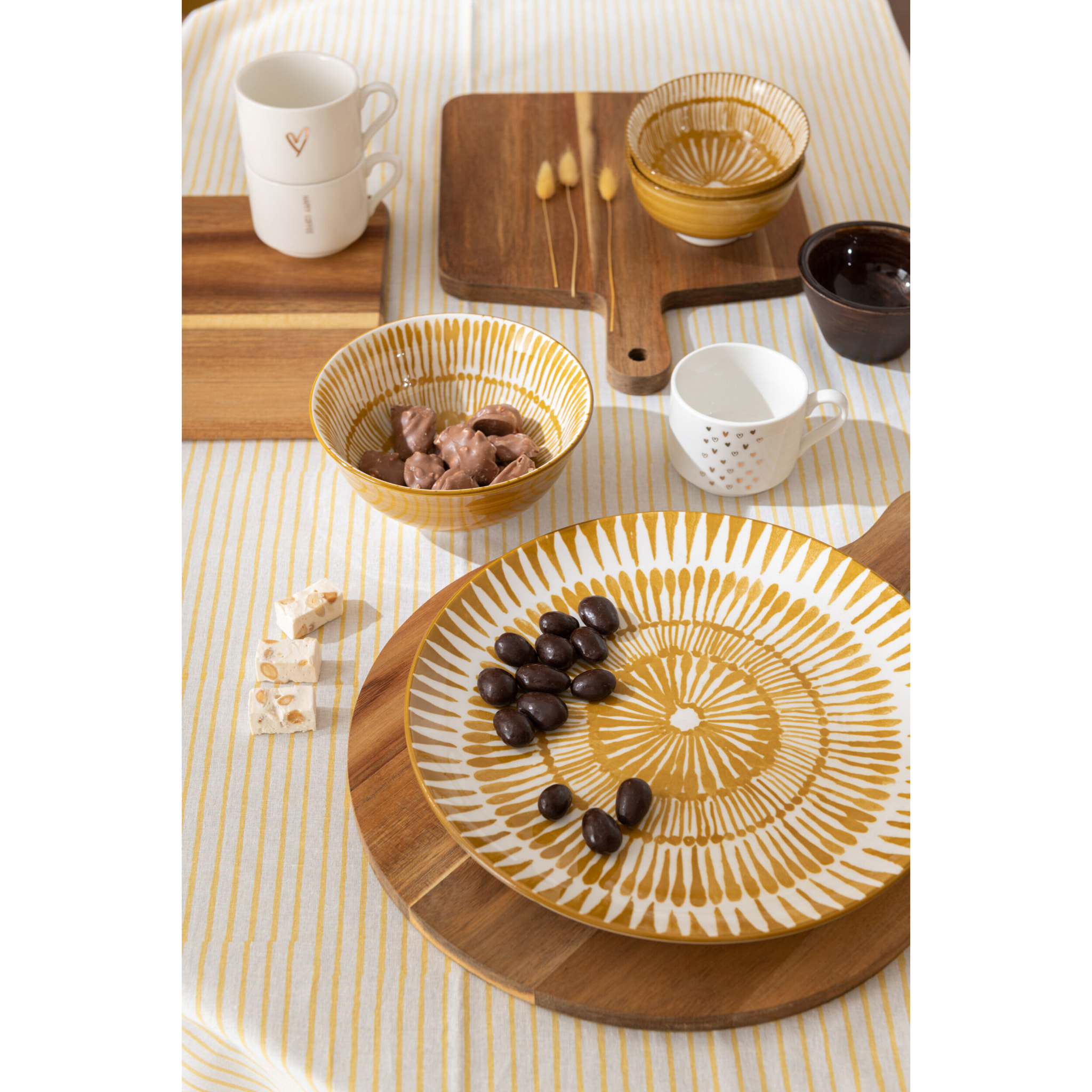 J-Line Bol Jam Porcelaine Blanc/Ocre Large