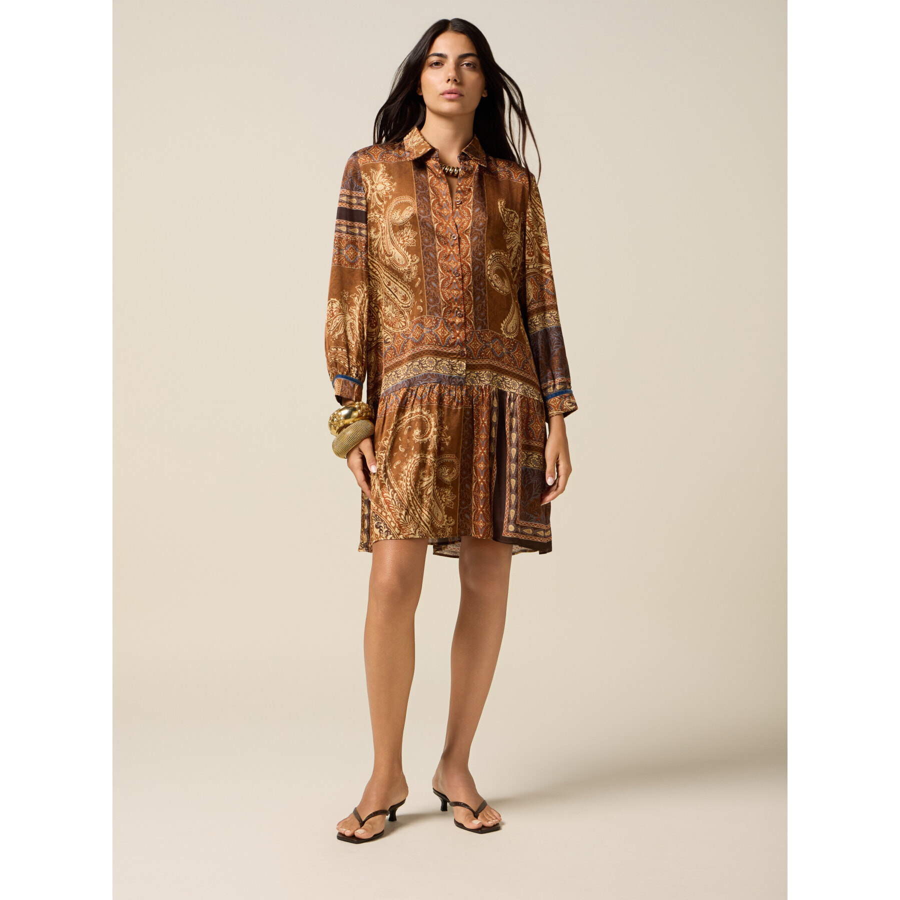 Oltre - Vestido corto de viscosa estampada - Marrón