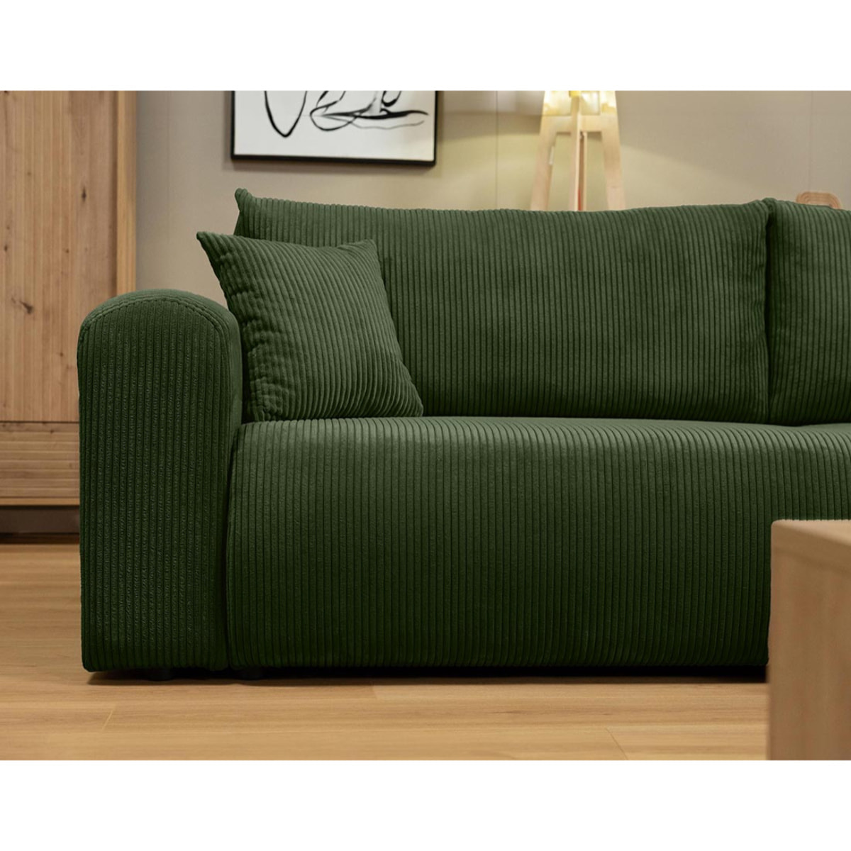 Naomi - Canapé d'angle réversible 4 places convertible avec coffre en velours côtelé - Vert