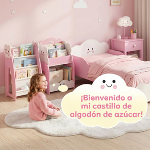 Estantería Infantil para Juguetes 3 en 1, Organizador de Juguetes con Librería, Revistero y Mesita de Noche, para Niños 3-8 Años, para Dormitorio, Sala de Juegos, 85,5x32x72 cm, Rosa